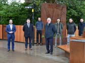 Council leaders with  Tony I'Anson of Milngavie BID and supporters at the new mural in the town centre