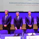 Dave King (centre) at the Rangers annual general meeting in Glasgow on November 26, 2019 when he announced his decision to stand down as chairman. (Photo by Paul Devlin/ SNS Group)
