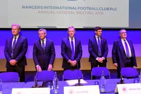 Dave King (centre) at the Rangers annual general meeting in Glasgow on November 26, 2019 when he announced his decision to stand down as chairman. (Photo by Paul Devlin/ SNS Group)