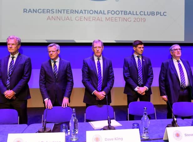 <p>Dave King (centre) at the Rangers annual general meeting in Glasgow on November 26, 2019 when he announced his decision to stand down as chairman. (Photo by Paul Devlin/ SNS Group)</p>