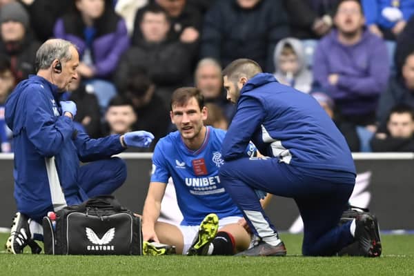 Rangers left-back Borna Barisic was forced off with an injury during the weekend win over Hibs. (Photo by Rob Casey / SNS Group)