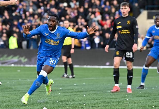 Fashion Sakala celebrates his goal in Rangers' 3-1 win over Livingston in the last meeting of the sides in November. (Photo by Rob Casey / SNS Group)