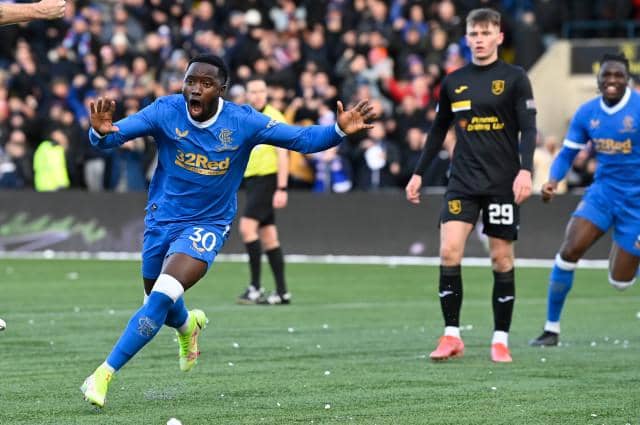 Fashion Sakala celebrates his goal in Rangers' 3-1 win over Livingston in the last meeting of the sides in November. (Photo by Rob Casey / SNS Group)