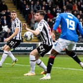 St Mirren's Ryan Strain handles the ball and concedes a penalty to Rangers. (Photo by Craig Foy / SNS Group)