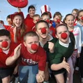 2007 - High School Year Seven pupils at the start of their Red Nose Day fun run, organised by the School Council. 