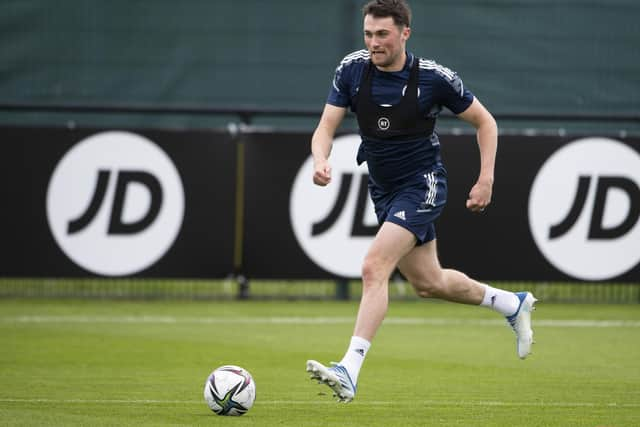 John Souttar during a Scotland training session at Riccarton.