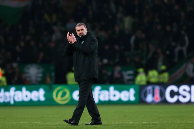 Celtic manager Ange Postecoglou applauds supporters at full-time but he has had to deal with an outraged response from the faithful to the club's participation in the Sydney Super Cup that will see them play Rangers in a football homecoming for the Australian. (Photo by Craig Williamson / SNS Group)