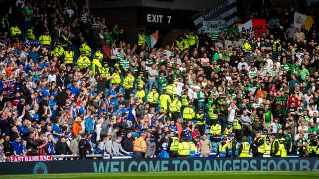 Celtic and Rangers fans are segregated during the Ladbrokes Premier match between Rangers and Celtic at Ibrox Stadium, on September 1, 2019, in Glasgow, Scotland. (Photo by Craig Williamson / SNS Group)