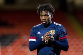 Dapo Mebude in action for Scotland Under-21s