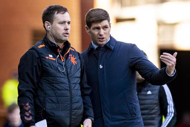 Rangers manager Steven Gerrard (right) with coach Michael Beale on February 1, 2020 (Photo by Craig Williamson / SNS Group)
