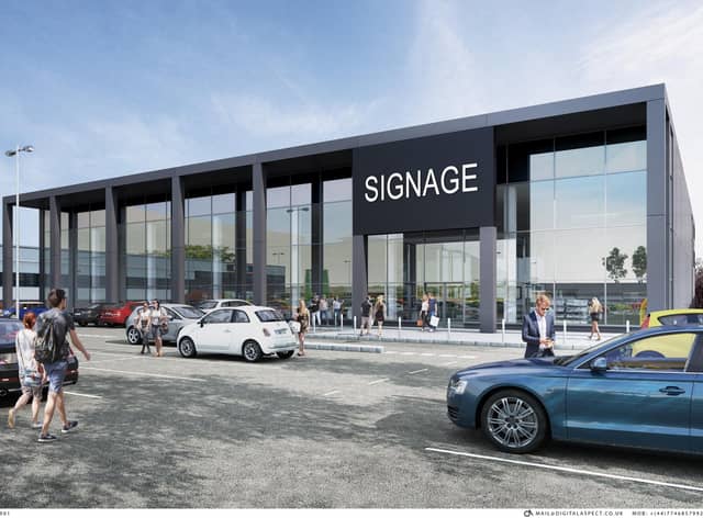 An artist's impression of the proposed purpose-built retail unit on the former Arnold Clark site