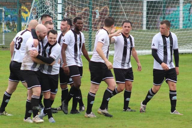 Glasgow Perthshire celebrate a goal in their Scottish Junior Cup win over Ardeer (pic: Glasgow Perthshire FC)