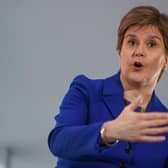 First Minister Nicola Sturgeon, leader of the SNP Party, speaks during a press conference on November 23, 2022. 