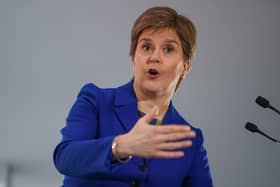 First Minister Nicola Sturgeon, leader of the SNP Party, speaks during a press conference on November 23, 2022. 