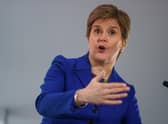 First Minister Nicola Sturgeon, leader of the SNP Party, speaks during a press conference on November 23, 2022. 