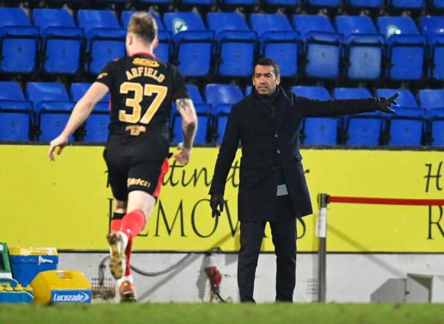 PERTH, SCOTLAND - MARCH 02: Rangers Manager Giovanni van Bronckhorst during a Cinch Premiership match between St Johnstone and Rangers at McDermid Park, on March 02, in Perth, Scotland.  (Photo by Rob Casey / SNS Group)