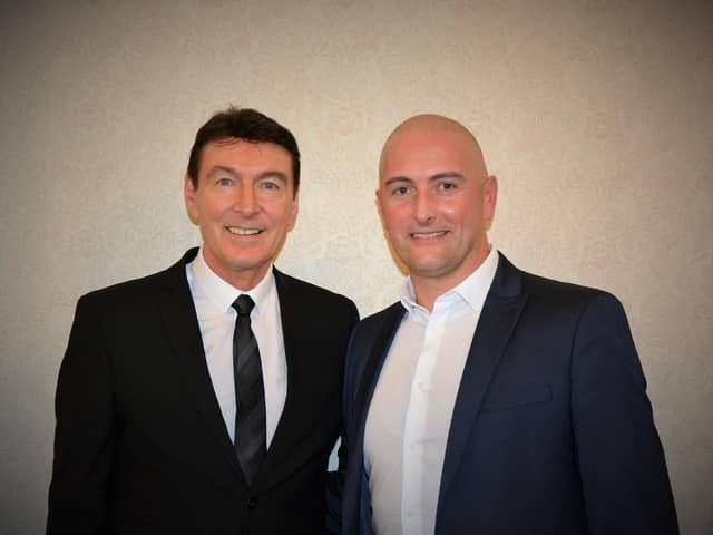 Colin McKendrick (right), pictured with Scots football legend Gordon Smith, is delighted Clydesdale Cup is back