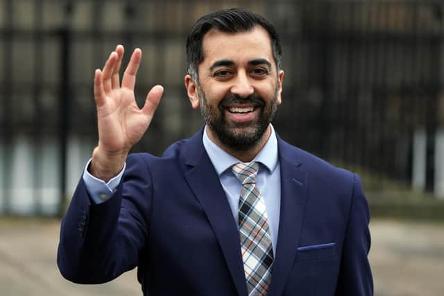 Newly elected First Minister of Scotland Humza Yousaf outside Bute House, Edinburgh, after holding his first cabinet meeting. Picture date: Wednesday March 29, 2023.