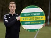 Joe Hart promotes the Celtic Soccer Academy Easter Skills School courses during a Celtic training session at Lennoxtown.