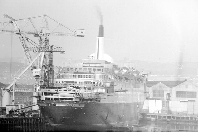 The new Cunard liner Queen Elizabeth II at John Brown's Shipyard, Glasgow