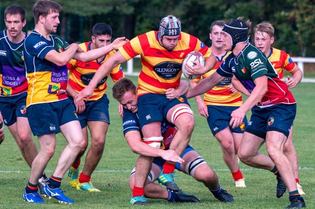 West Captain Scott Cochrane's progress is halted (pic: John Cameron)