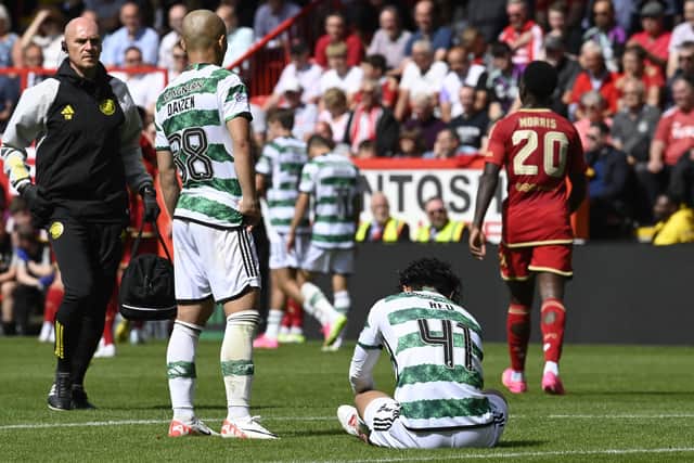 Celtic midfielder Reo Hatate was injured midway through the second half.