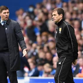 Rangers manager Steven Gerrard makes his feelings known to fourth official Steven Reid during his team's 1-1 draw against Motherwell at Ibrox. (Photo by Craig Foy / SNS Group)