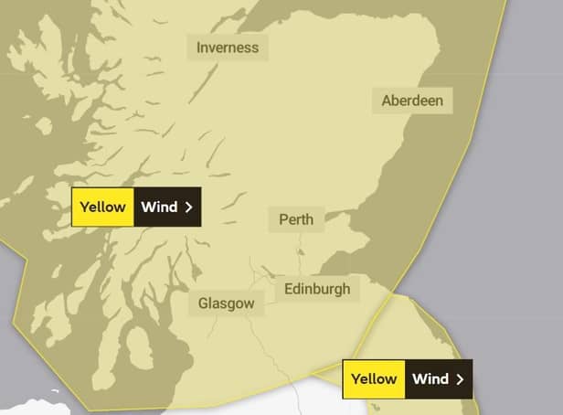 A yellow warning for wind is in force across much of Scotland from 3am to 3pm on Friday, February 17, 2023.