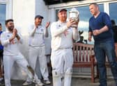Uddingston were champions just three years ago (Bryan Clarke is pictured holding league trophy) but are currently bottom of table this time around (Pic by David Potter)