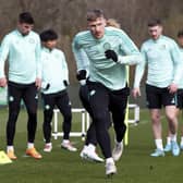 Carl Starfelt during a Celtic training session at Lennoxtown.