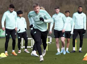 Carl Starfelt during a Celtic training session at Lennoxtown.
