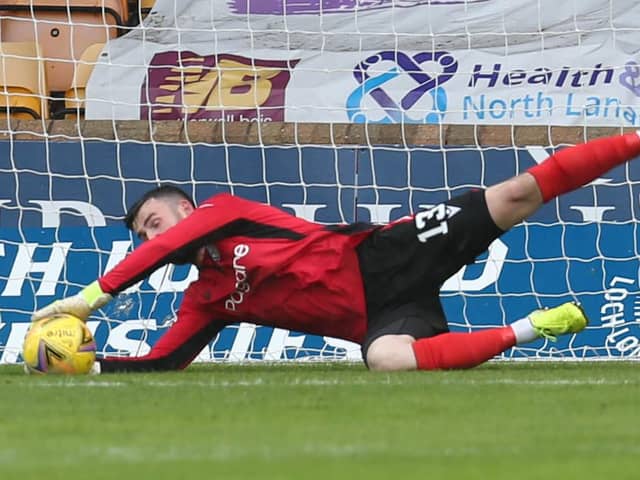 Liam Kelly made some fine saves like this when on loan for Motherwell last season (Pic by Ian McFadyen)