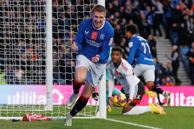 Rangers' John Lundstram celebrates scoring the second goal against Aberdeen.