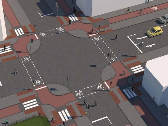 Conceptual image of typical "Dutch-style" traffic light-controlled junction design