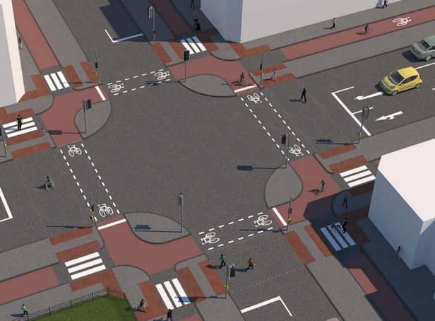 Conceptual image of typical "Dutch-style" traffic light-controlled junction design