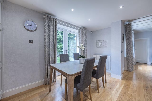 The dining space looks out onto the garden.