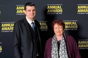 Rona is pictured with Sergeant Cairns at the awards ceremony at Dynamic Earth.