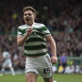 James Forrest celebrates after scoring to make it 4-1 Celtic - his 100th goal for the club.