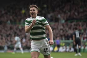 James Forrest celebrates after scoring to make it 4-1 Celtic - his 100th goal for the club.