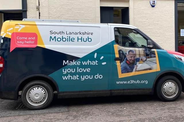 Lanark E3 hub opened earlier this month and the van is now out and about touring local communities too.