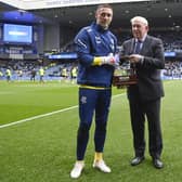 John Greig makes a presentation to Allan McGregor ahead of his 500th appearance for Rangers.