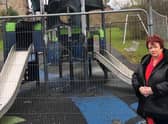 The MSP pictured at the seriously damaged playpark in Kirkintilloch