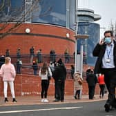 Members of the public queue to receive a Covid-19 vaccine outside Hampden Park. Picture: Jeff J Mitchell/Getty Images