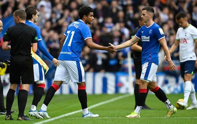 Rangers' Malik Tillman (L) replaced Tom Lawrence against Tottenham Hotspur in the 2-1 friendly defeat for the Walter Tull Memorial Cup. (Photo by Rob Casey / SNS Group)