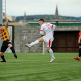 Ross Cunmningham fires home his second goal for Clyde at East Fife