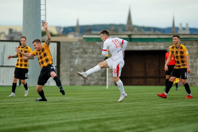 Ross Cunmningham fires home his second goal for Clyde at East Fife