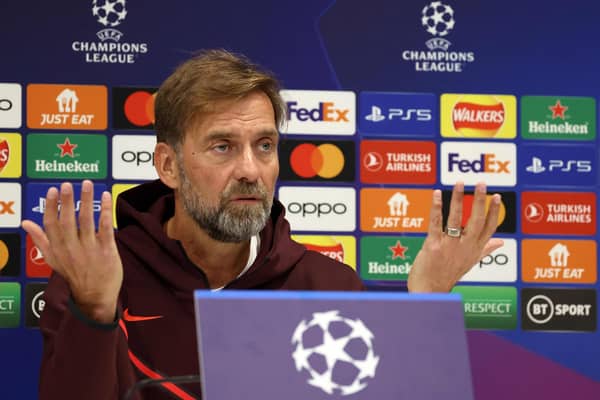 Liverpool's German manager Jurgen Klopp attends a press conference at the AXA Training Centre in Liverpool, north-west England on October 3, 2022, on the eve of the UEFA Champions League group A football match against Rangers. (Photo by Nigel Roddis / AFP) (Photo by NIGEL RODDIS/AFP via Getty Images)