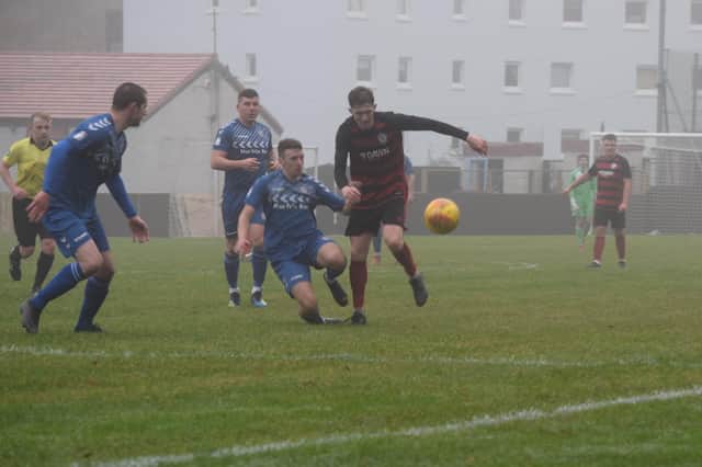 Action from Rob Roy's win over Cumbernauld United at Guy's Meadow