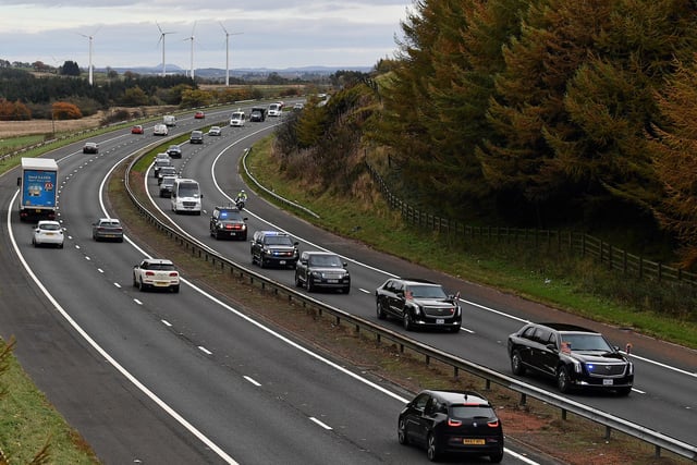 The motorcade of US President Joe Biden on the M8.