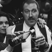 (left to right) Francesca Gonshaw, Gordon Kaye and Vicki Michelle of British sitcom 'Allo 'Allo! (photo: Getty Images)